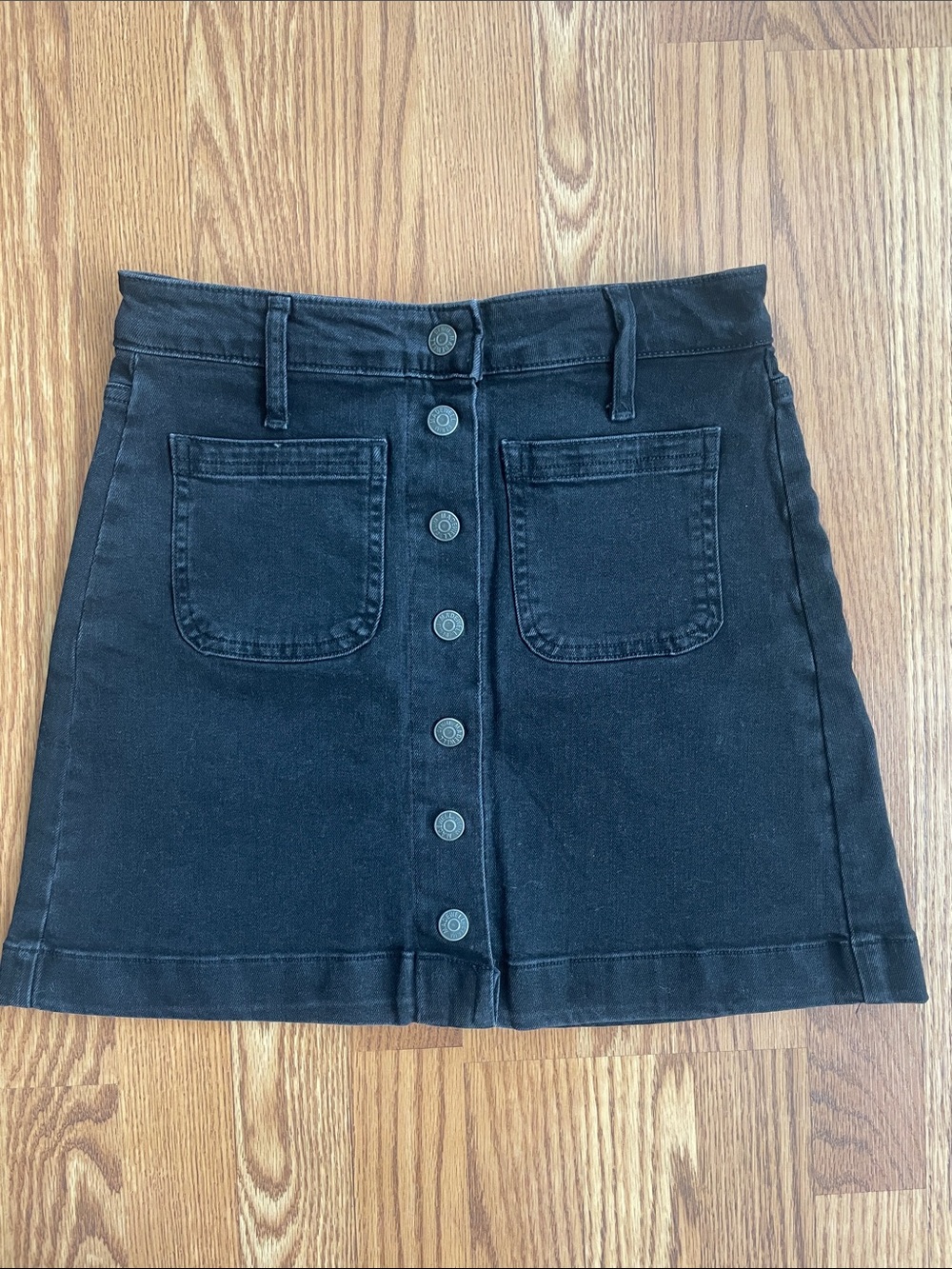 Madewell Black Denim Button-Front Mini Skirt Size 25